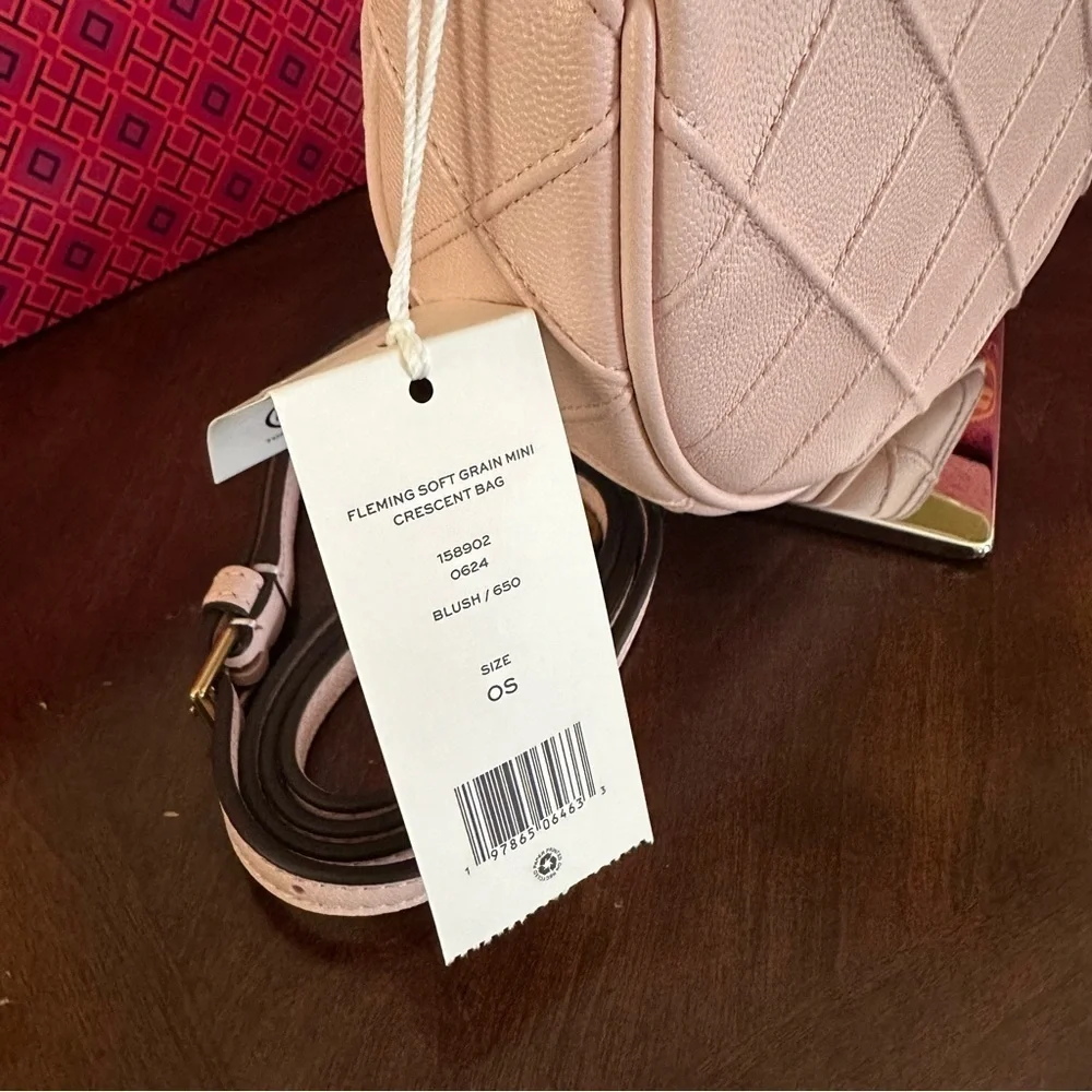 New Tory Burch MINI FLEMING SOFT POLISHED-GRAIN CRESCENT BAG